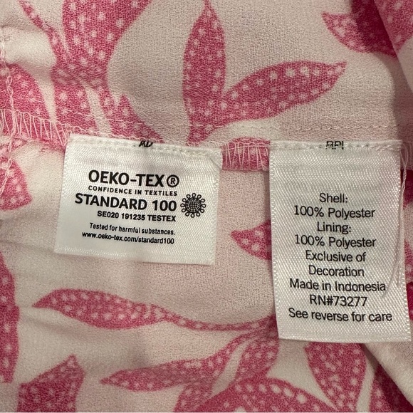 LC Lauren Conrad Short Puff Sleeve PinkFloral Mini Dress Tie Front Milkmade Sz M - Picture 9 of 9